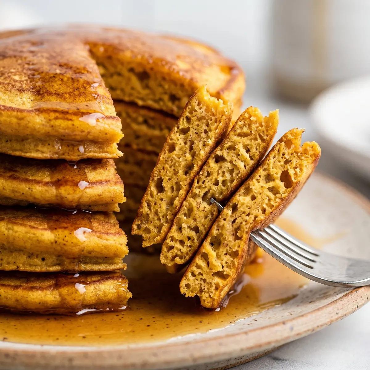 A close-up detail of Pumpkin Pancakes