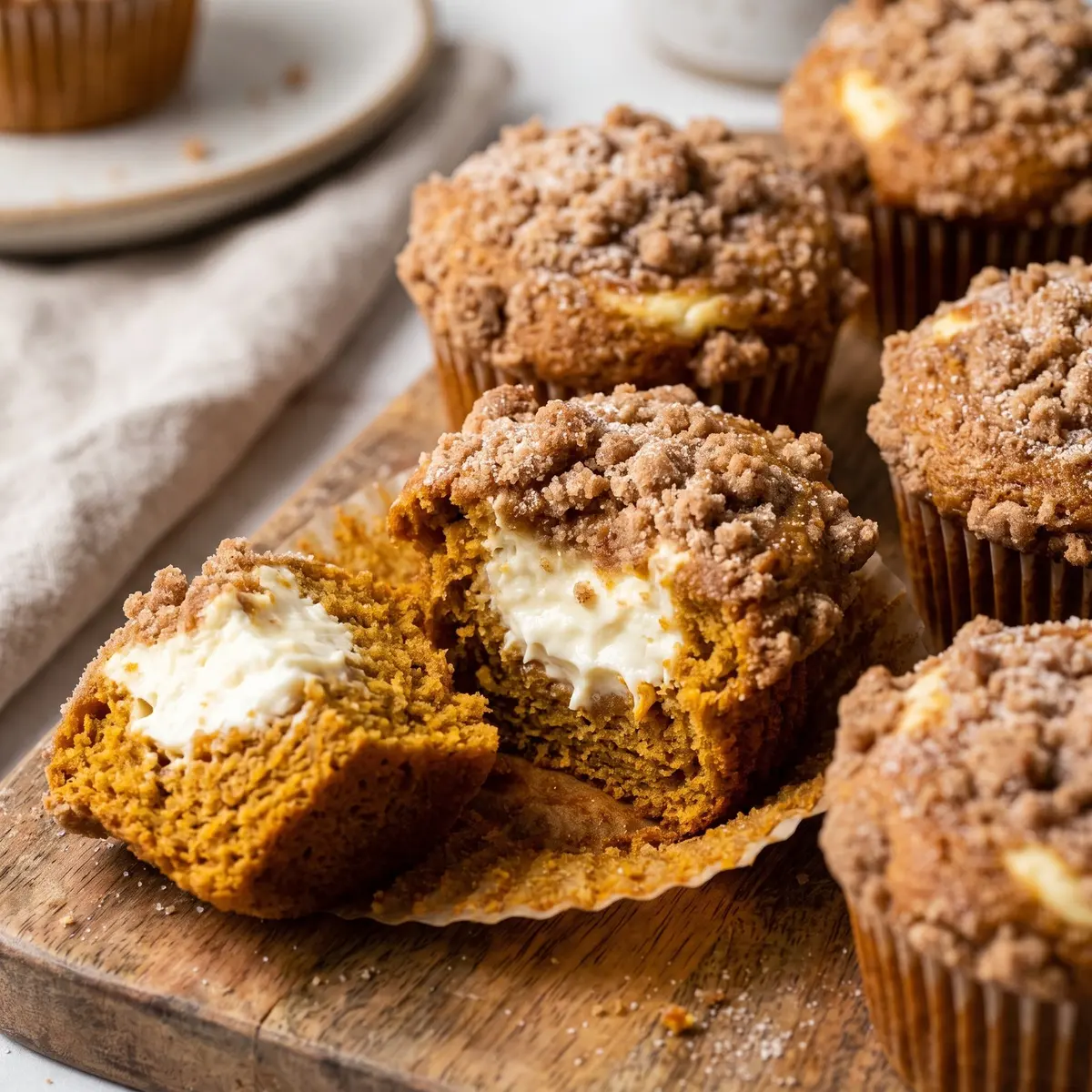 A close-up detail of Pumpkin Cream Cheese Muffins