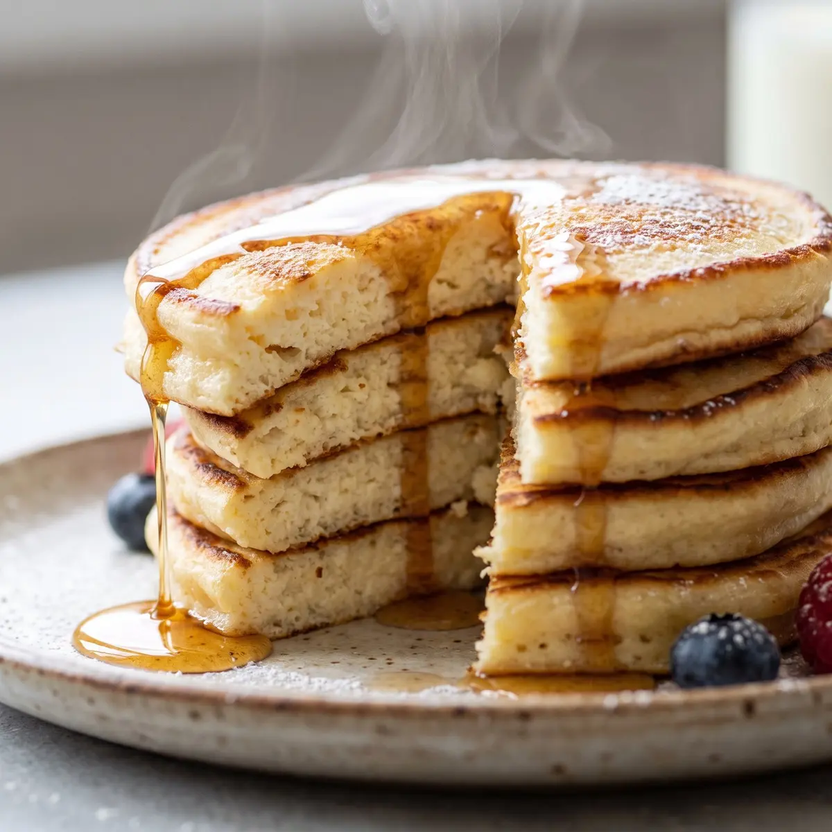 A close-up detail of Cottage Cheese Pancakes