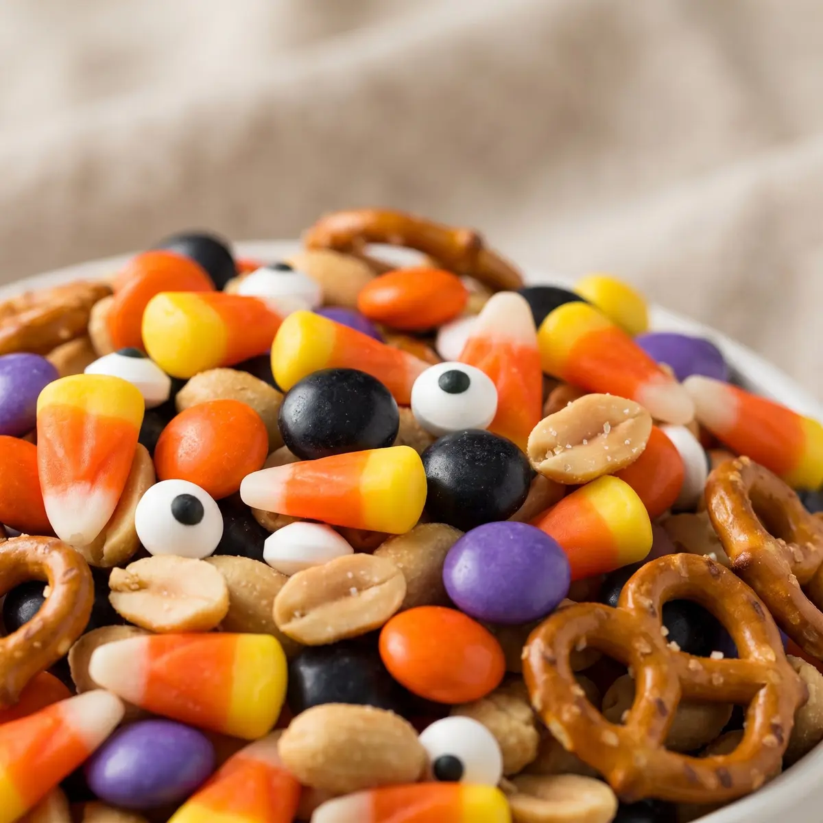 A close-up serving of Halloween Trail Mix
