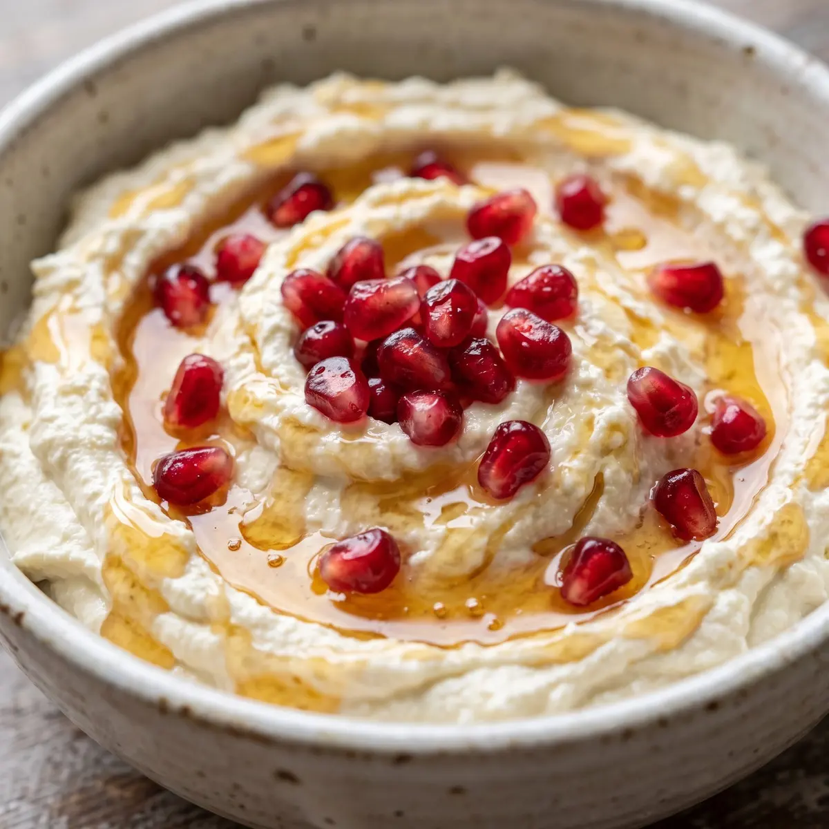 A close-up detail of Whipped Feta Honey Dip