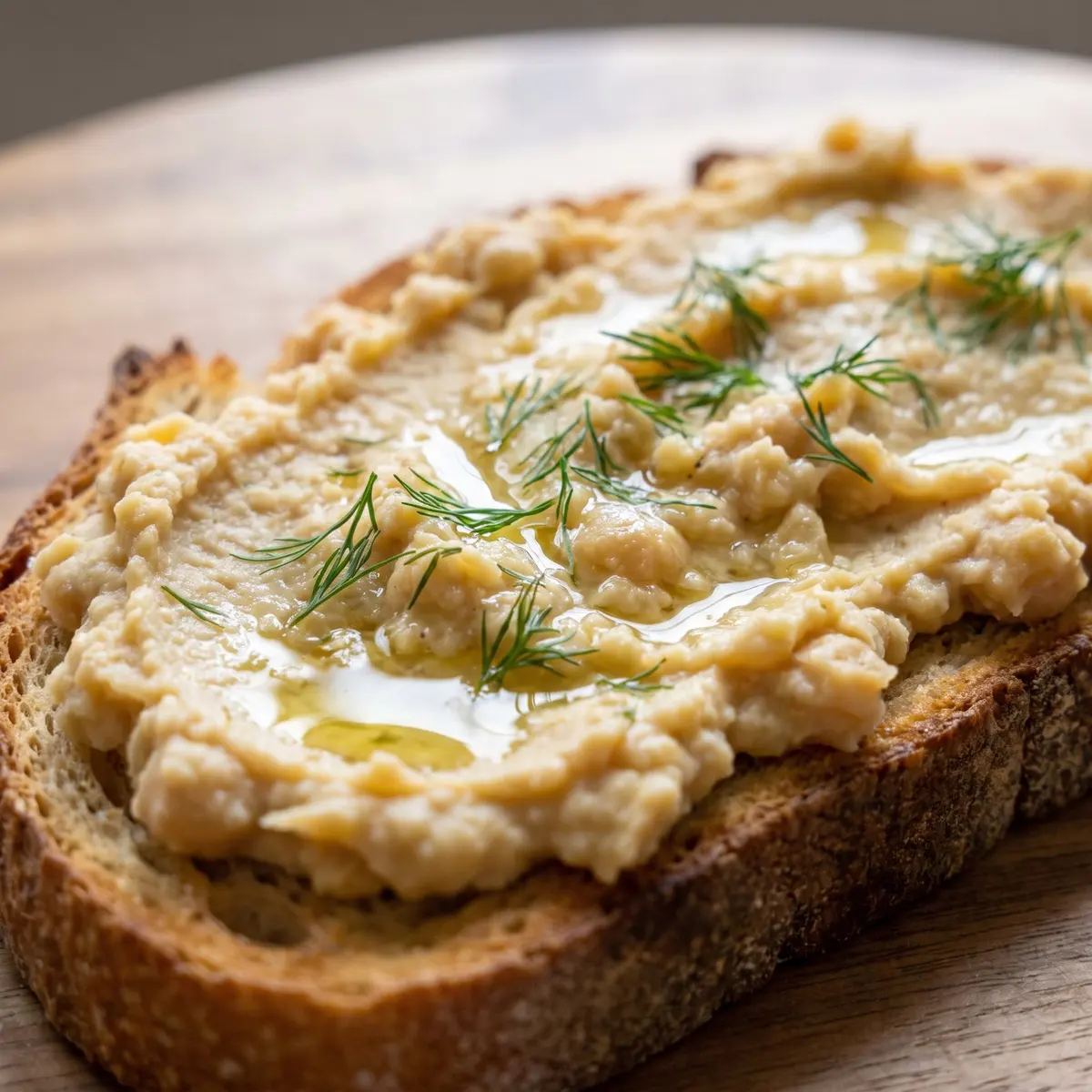 A close-up detail of Smashed Chickpea Salad
