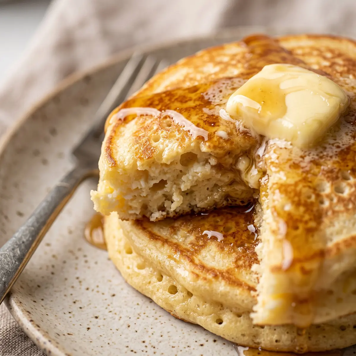 A close-up detail of Cottage Cheese Pancakes
