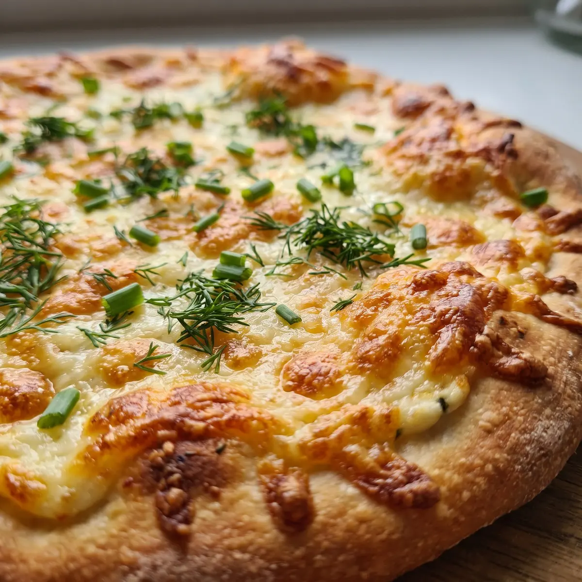 A close-up detail of Cottage Cheese Flatbread