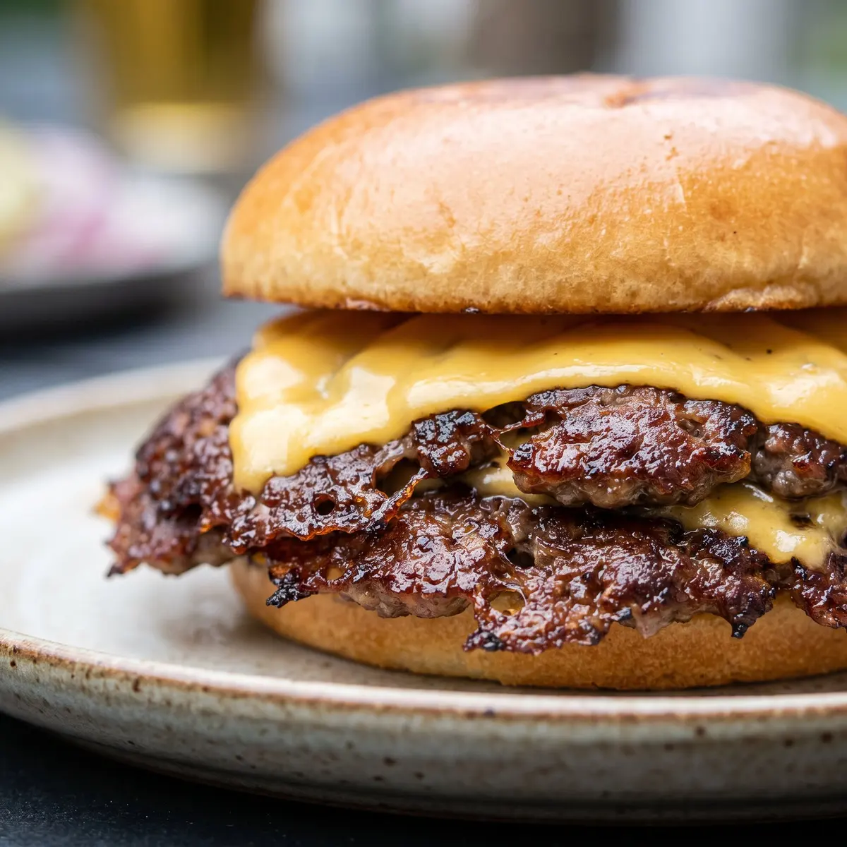 A close-up detail of Smash Burgers