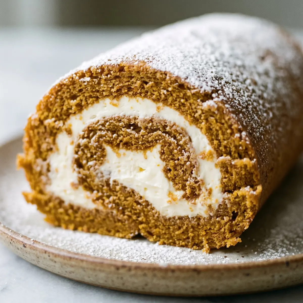 A serving of Pumpkin Roll with Cream Cheese Filling