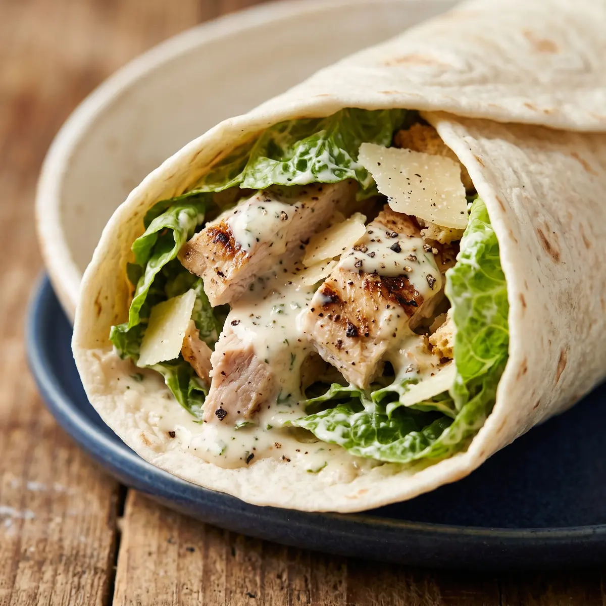 A close-up detail of Chicken Caesar Wraps
