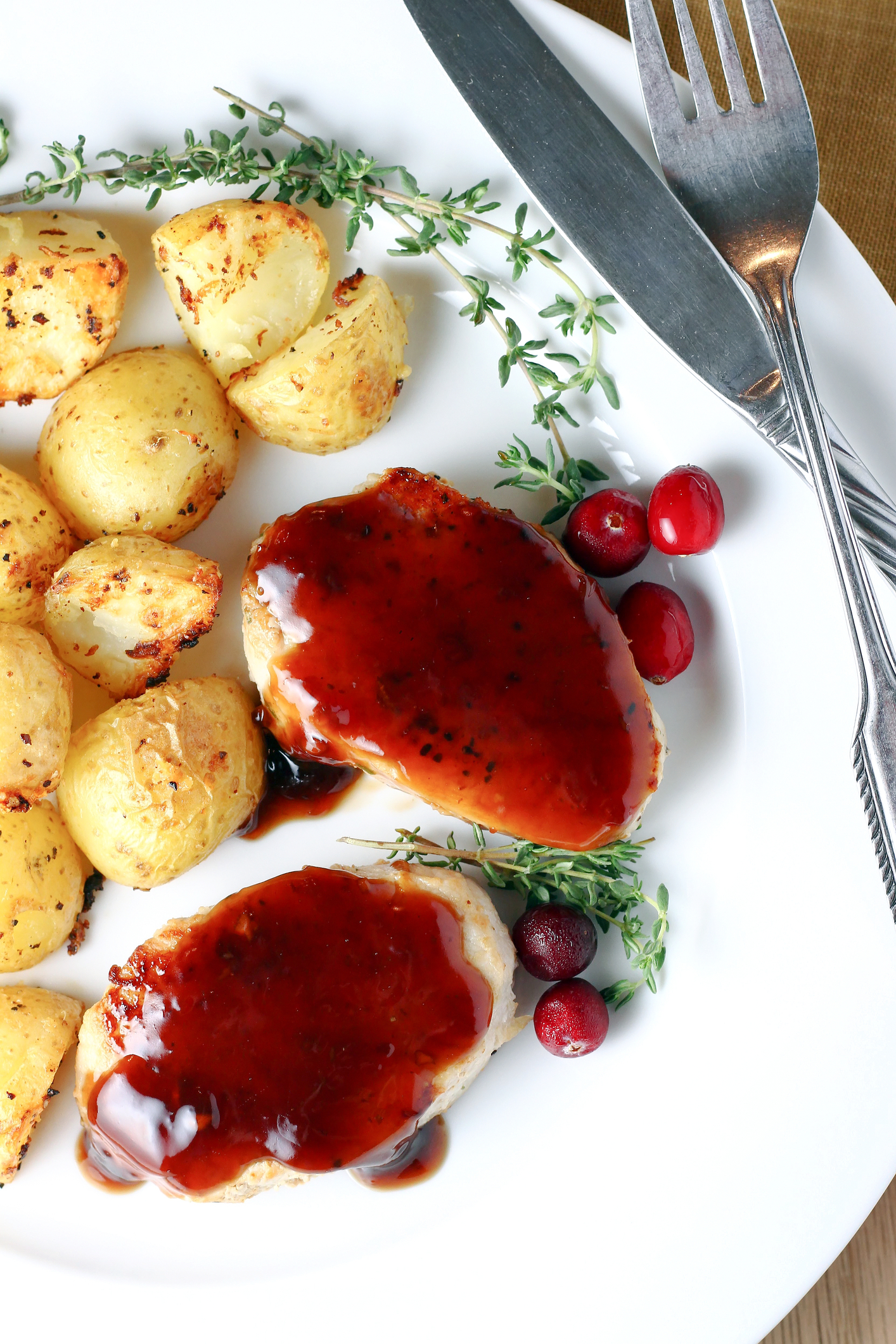 Pork Medallions with Cranberry Sauce and Roasted Potatoes