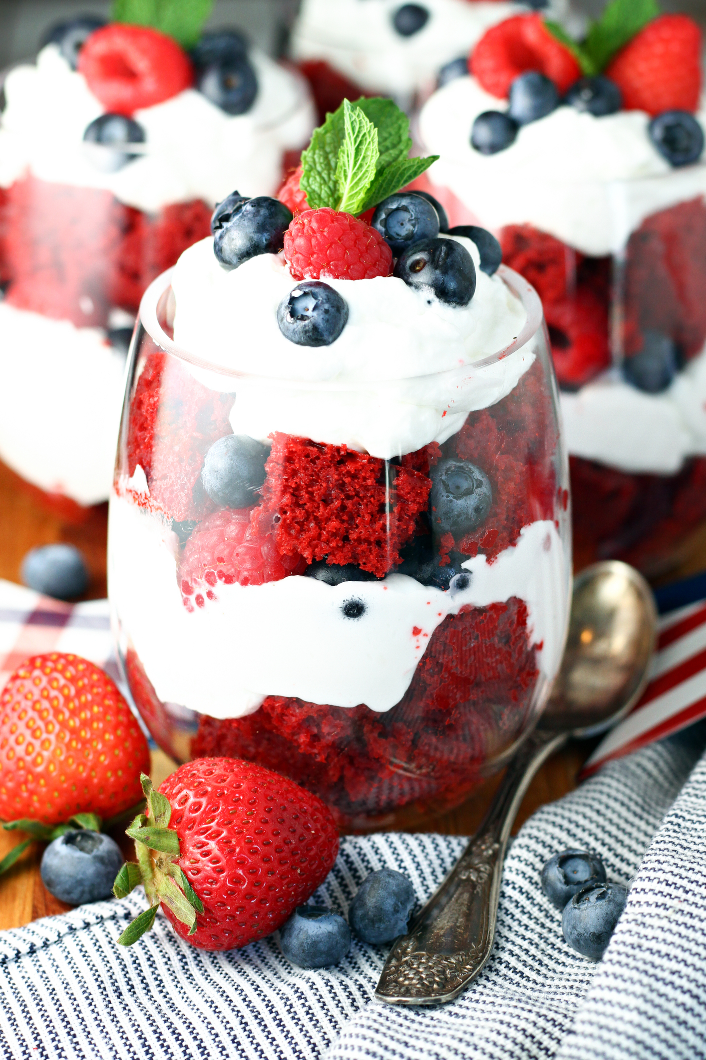Layered Berry Cream Cups With Crimson Velvet Cake
