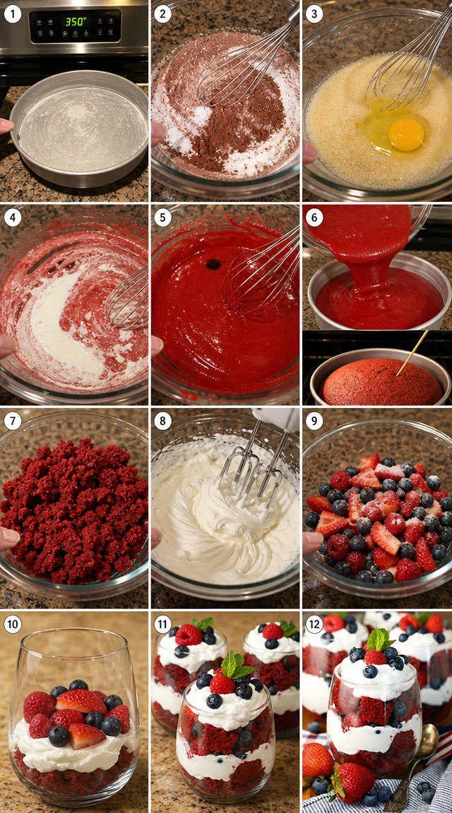 Layered Berry Cream Cups With Crimson Velvet Cake ingredients