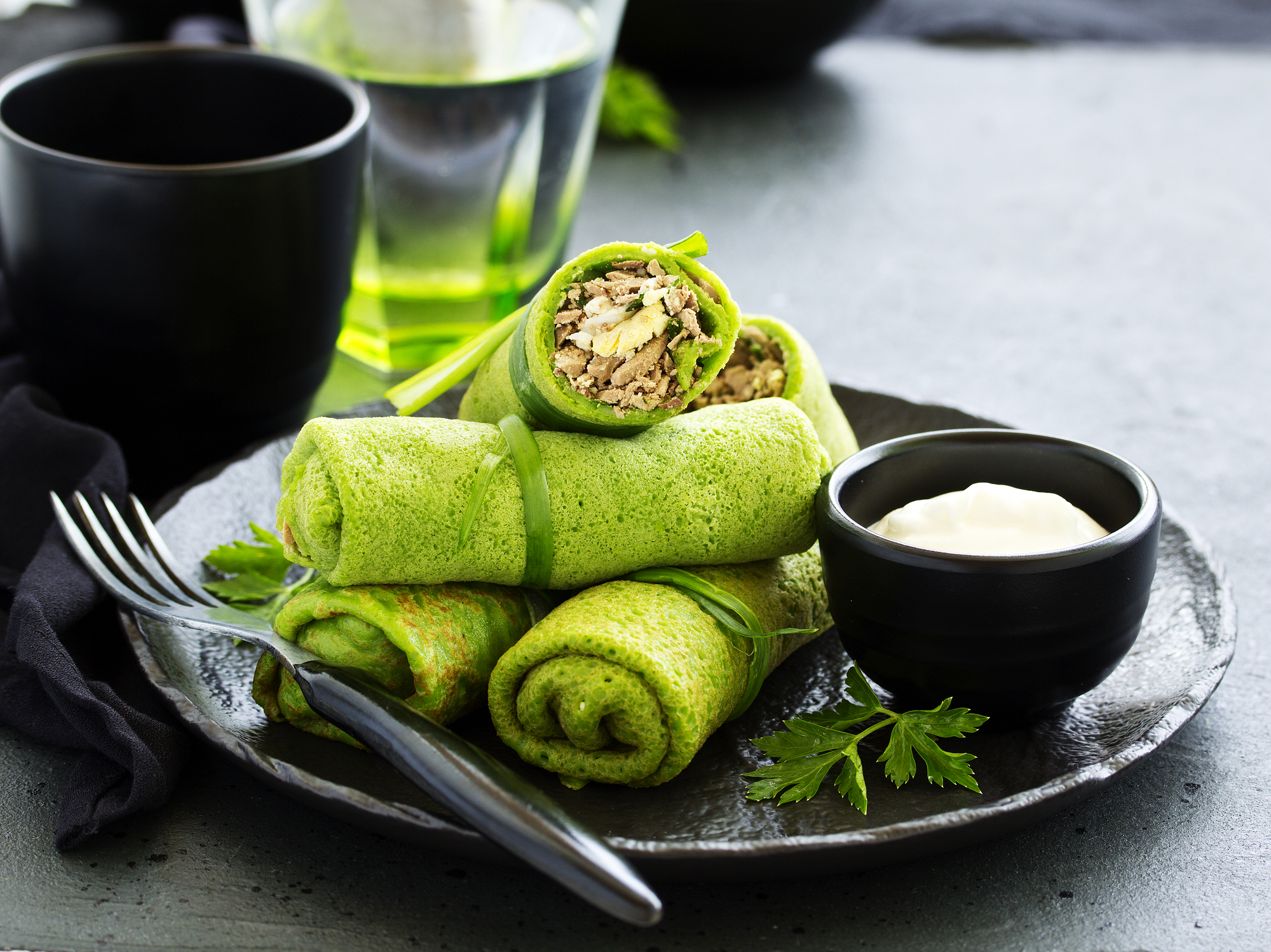 Green Spinach Pancakes with Savory Liver Egg Filling
