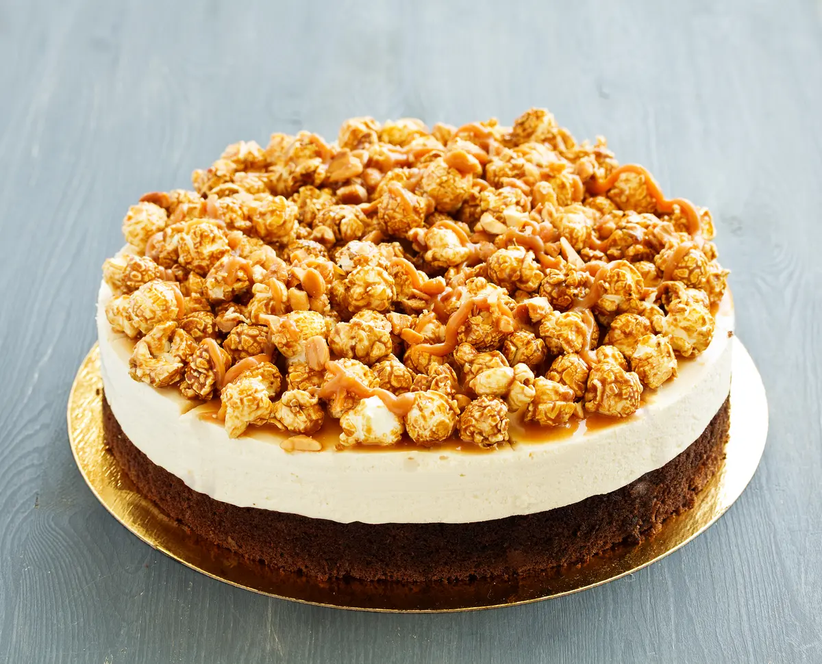 Salted Popcorn Chocolate Caramel Cheesecake