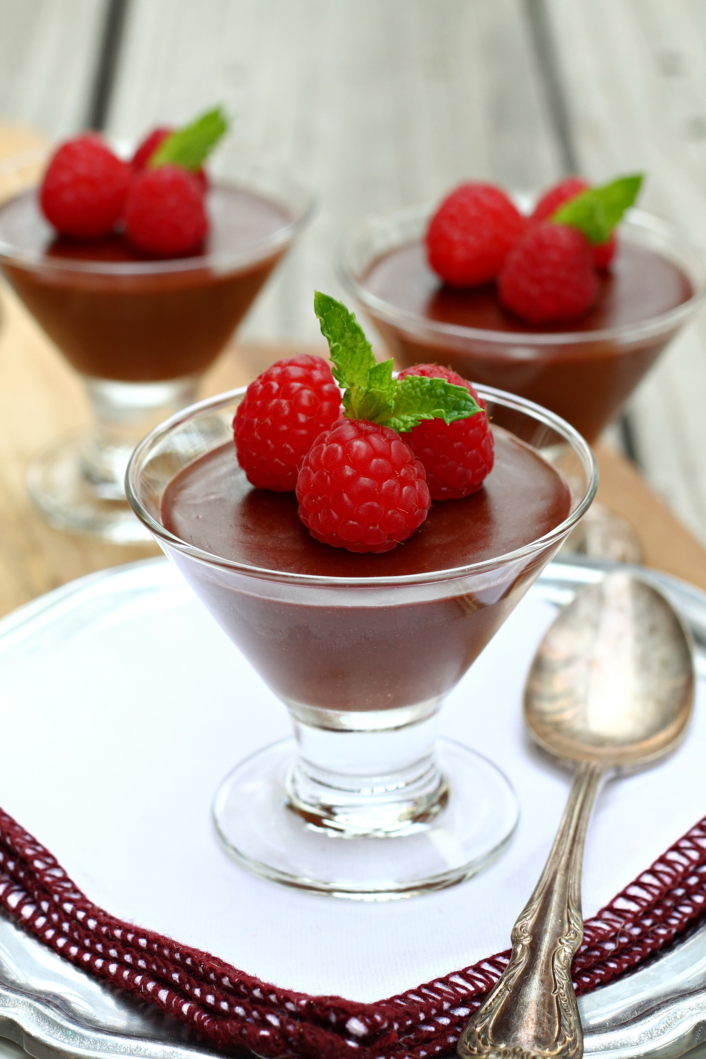 Three-Ingredient Chocolate Pots de Crème with Raspberries