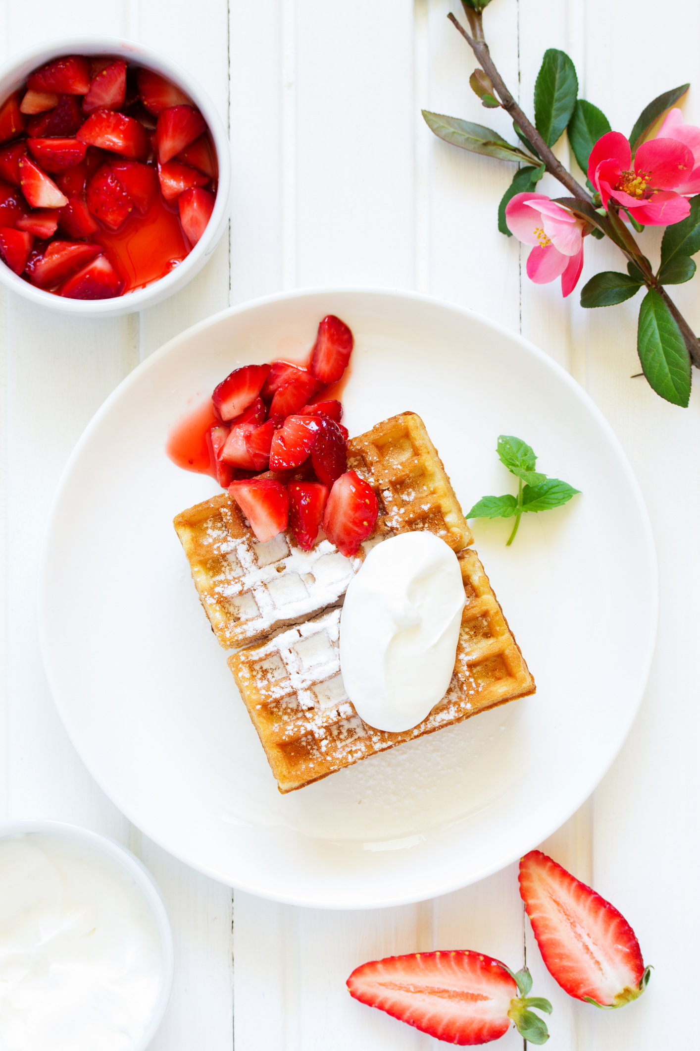 Light and Crispy Belgian Waffles with Strawberry Cream