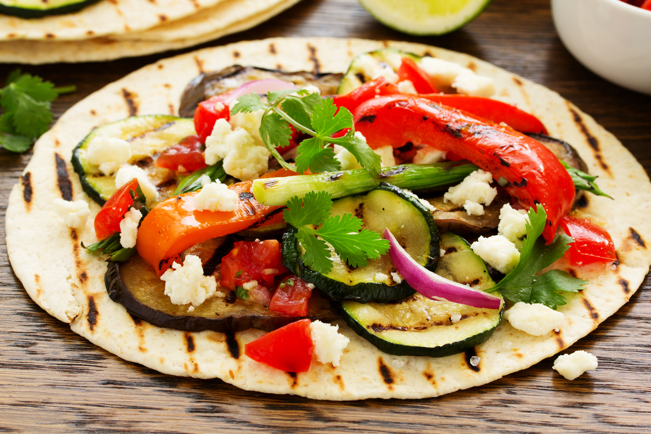 Vegetarian Snack Tacos with Cilantro Lime Crema