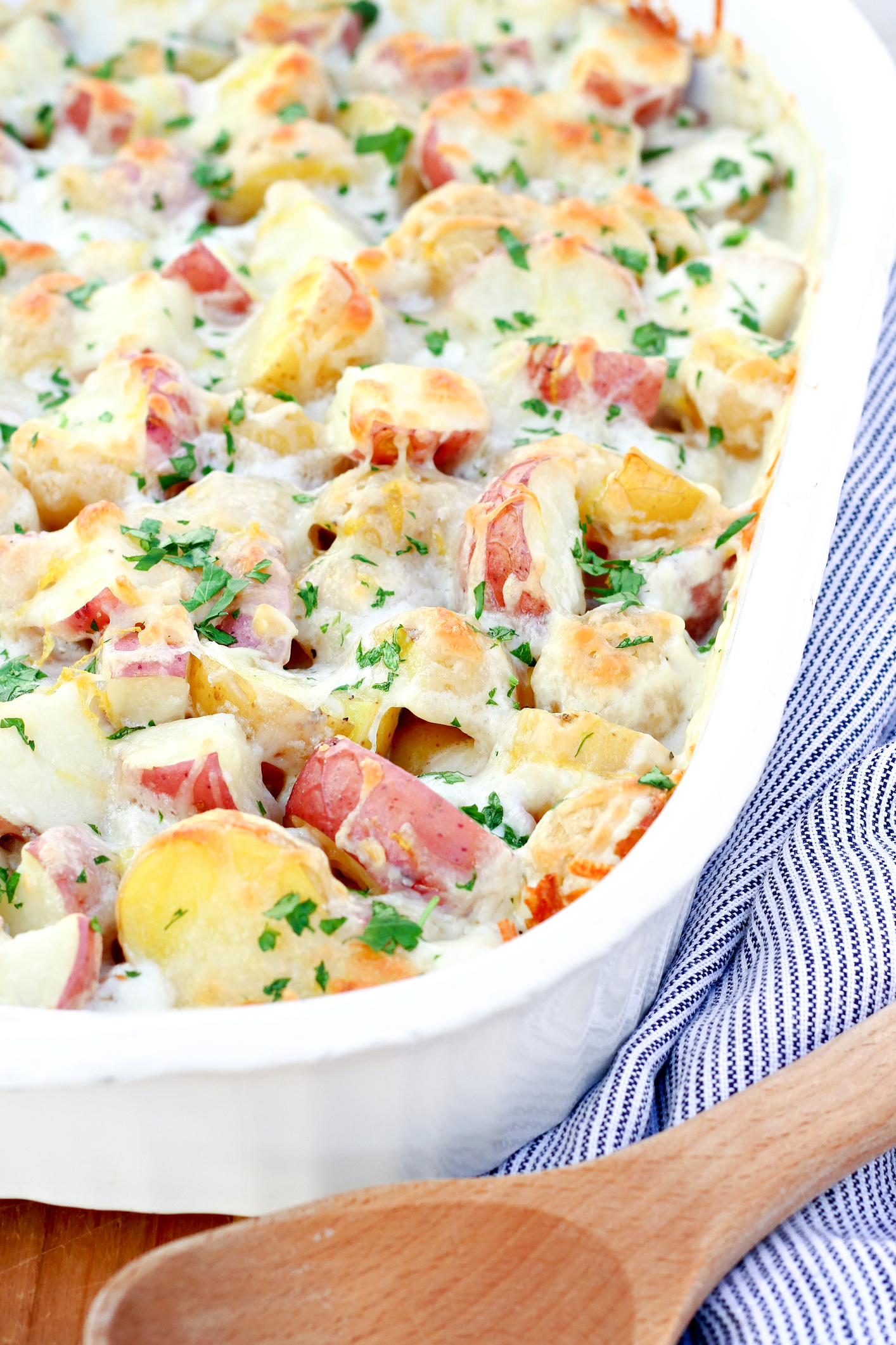 Crispy Cheesy Lemon Parsley Potato Bake