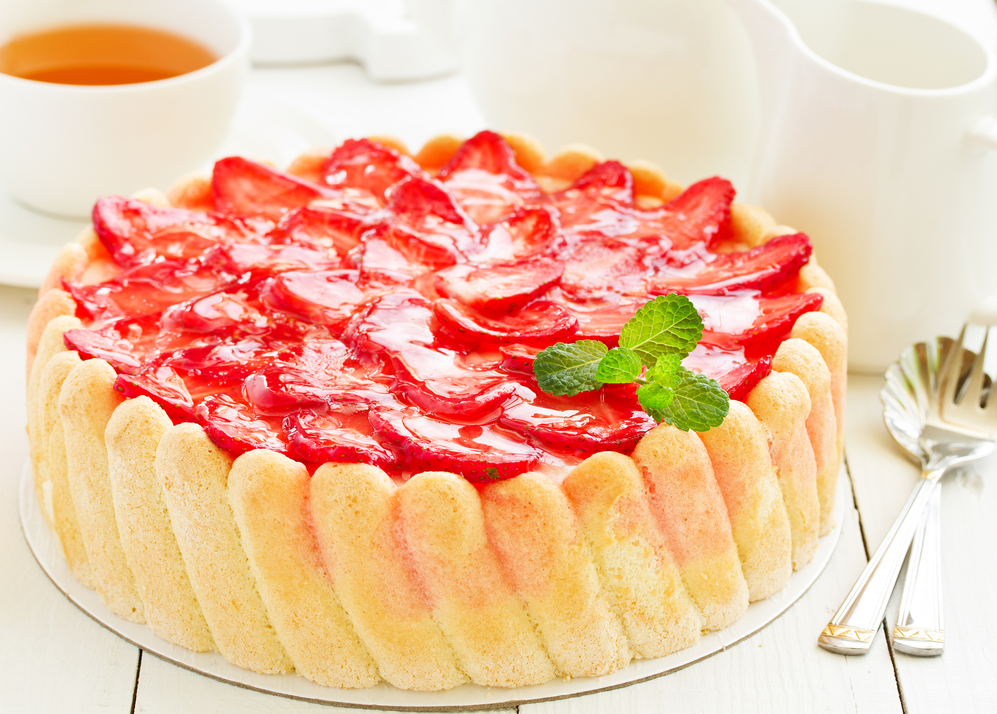 French Strawberry Charlotte Cake With Ladyfinger Crust