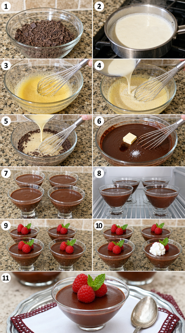 Chocolate Pots de Crème Topped with Berry Mint ingredients
