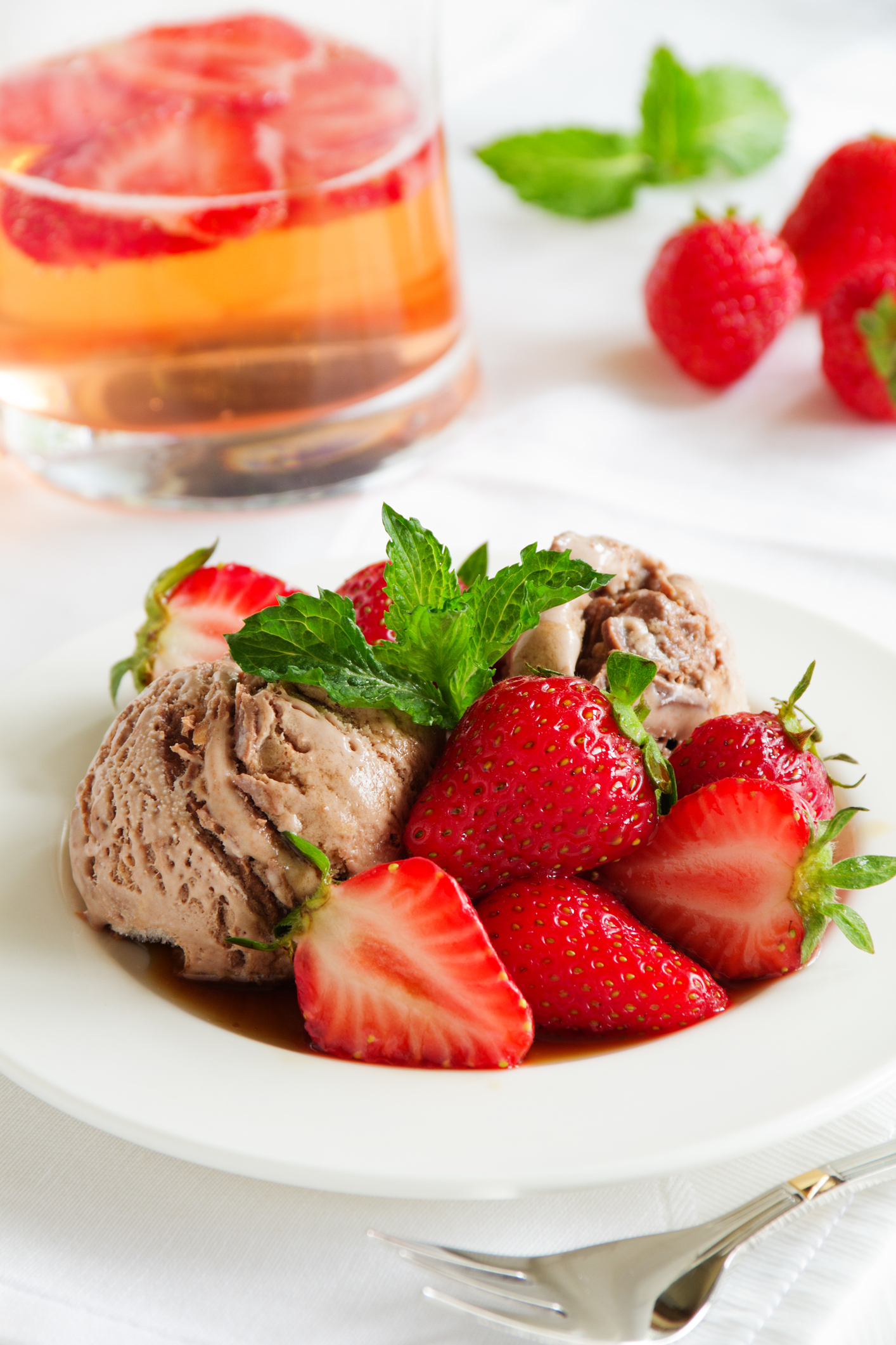 Homemade Chocolate Ice Cream with Balsamic Strawberries