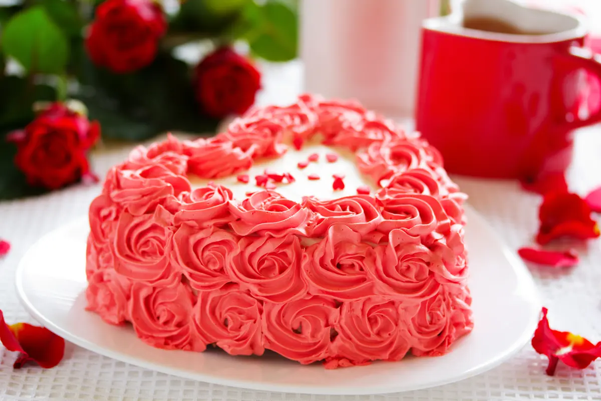 Valentine Birthday Cake Decorated With Chocolate Roses
