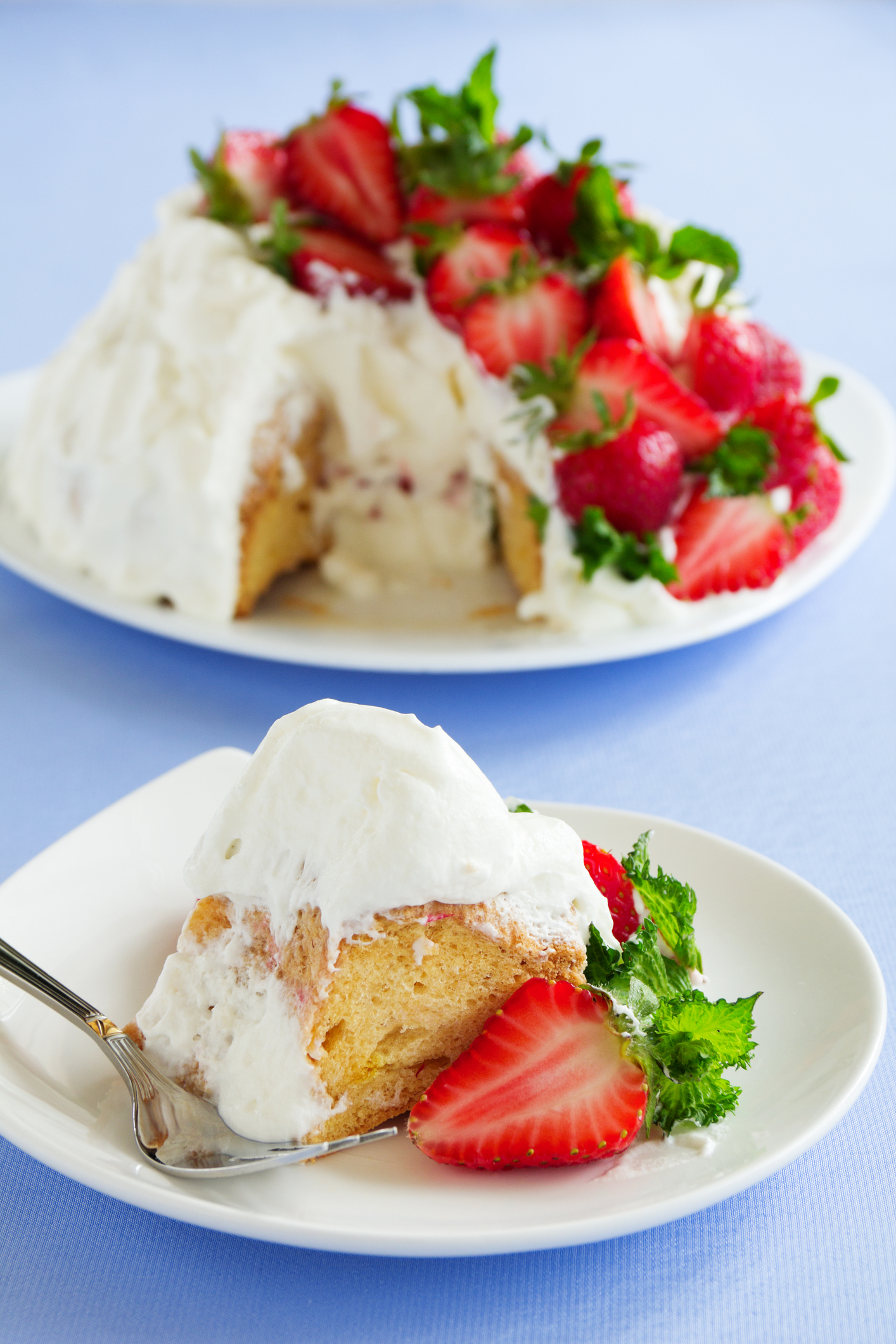 Light Angel Food Cake with Strawberries and Cream