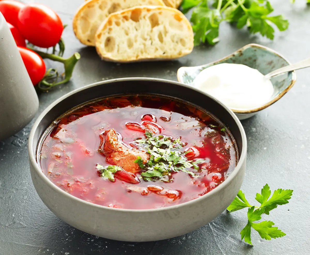 Classic Ukrainian Borsch with Beets and Sour Cream