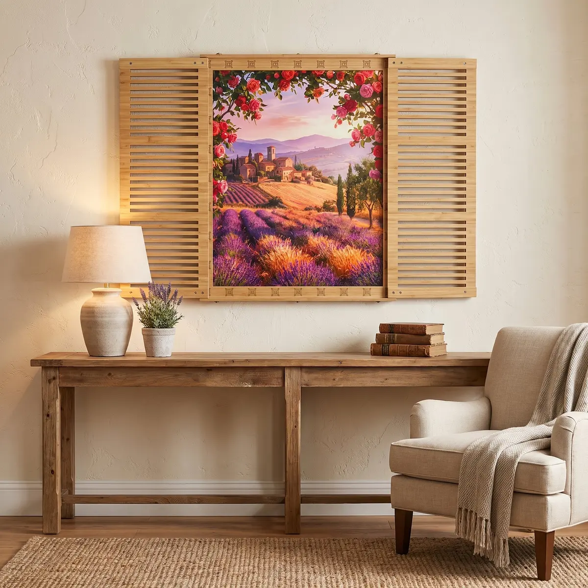 A Crafted Haul faux window in a French country living room