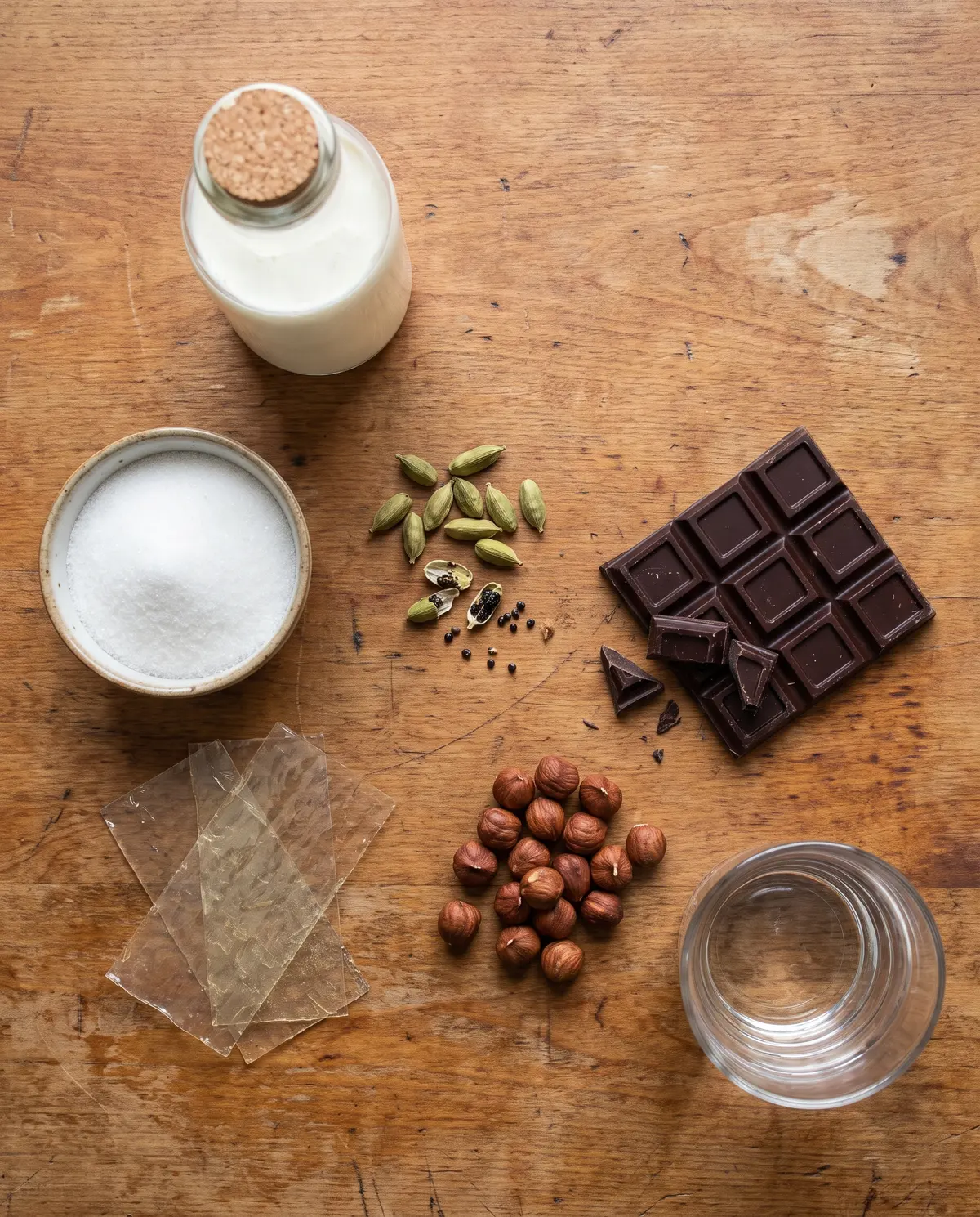 Ingredients for chocolate cardamom panna cotta