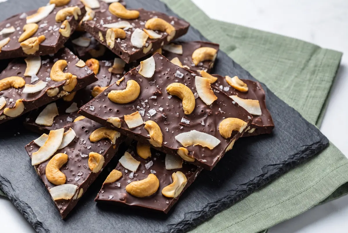 Crispy Chocolate Cashew Coconut Bark with Sea Salt (5-Ingredient)