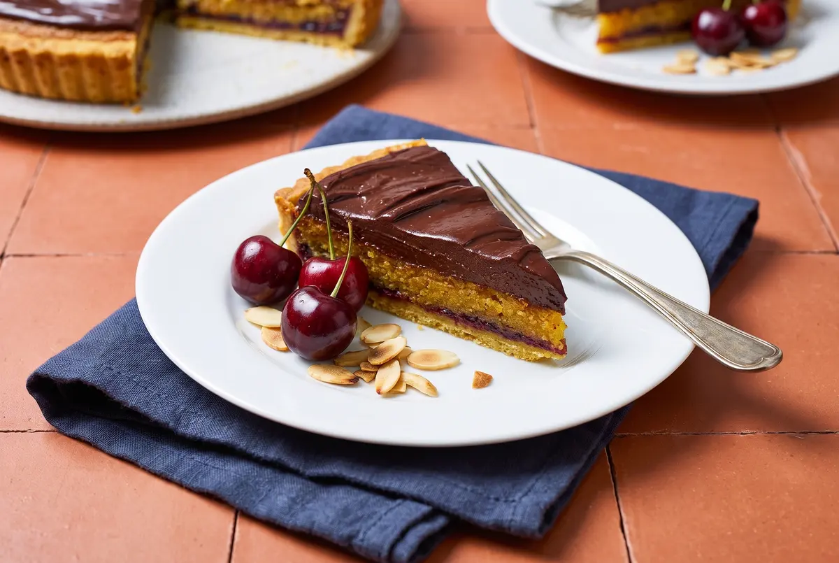 Foolproof Chocolate Cherry Almond Tart (Buttery Pastry & Silky Ganache)