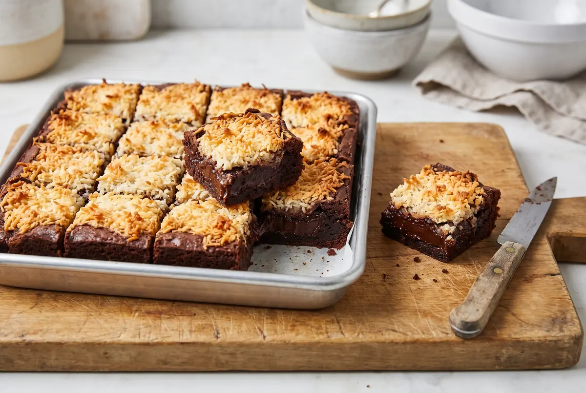 Fudgy Chocolate Coconut Macaroon Brownies (Easy Layered Dessert)