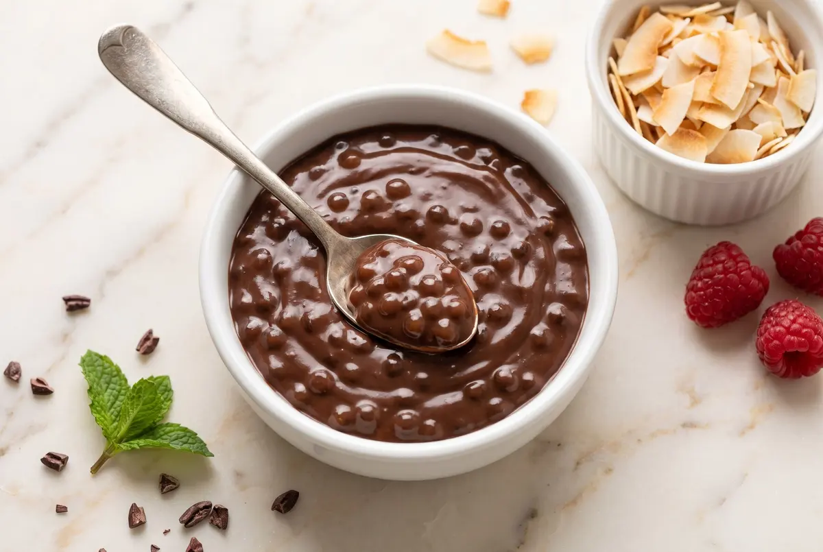 Creamy Chocolate Coconut Tapioca Pudding with Toasted Coconut