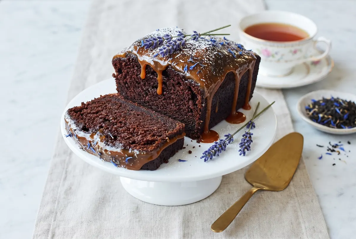 Moist Chocolate Earl Grey Loaf Cake with Salted Caramel Moist Chocolate Earl Grey Loaf Cake with Salted Caramel