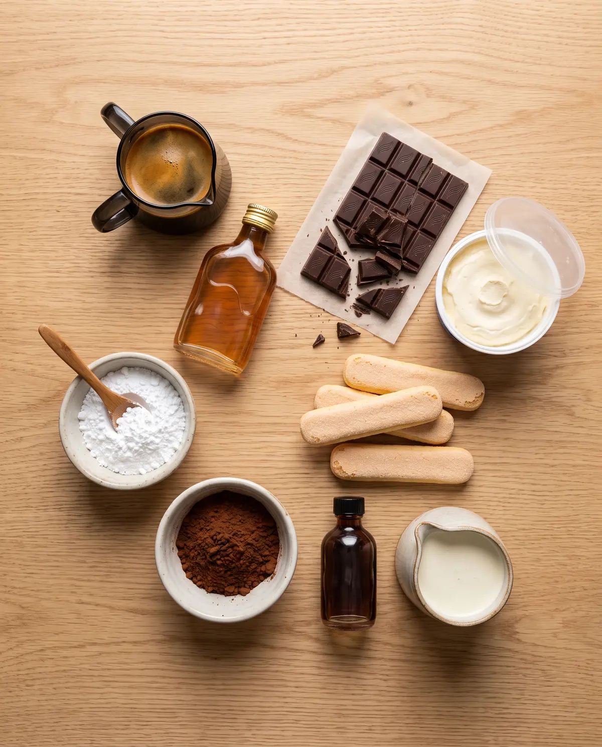 Ingredients for chocolate espresso tiramisu cups