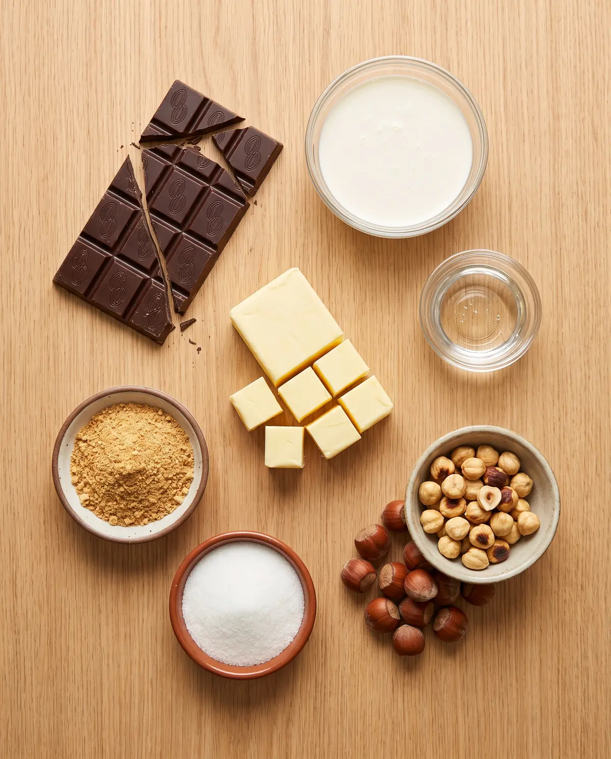 Flat lay of tart ingredients on wood