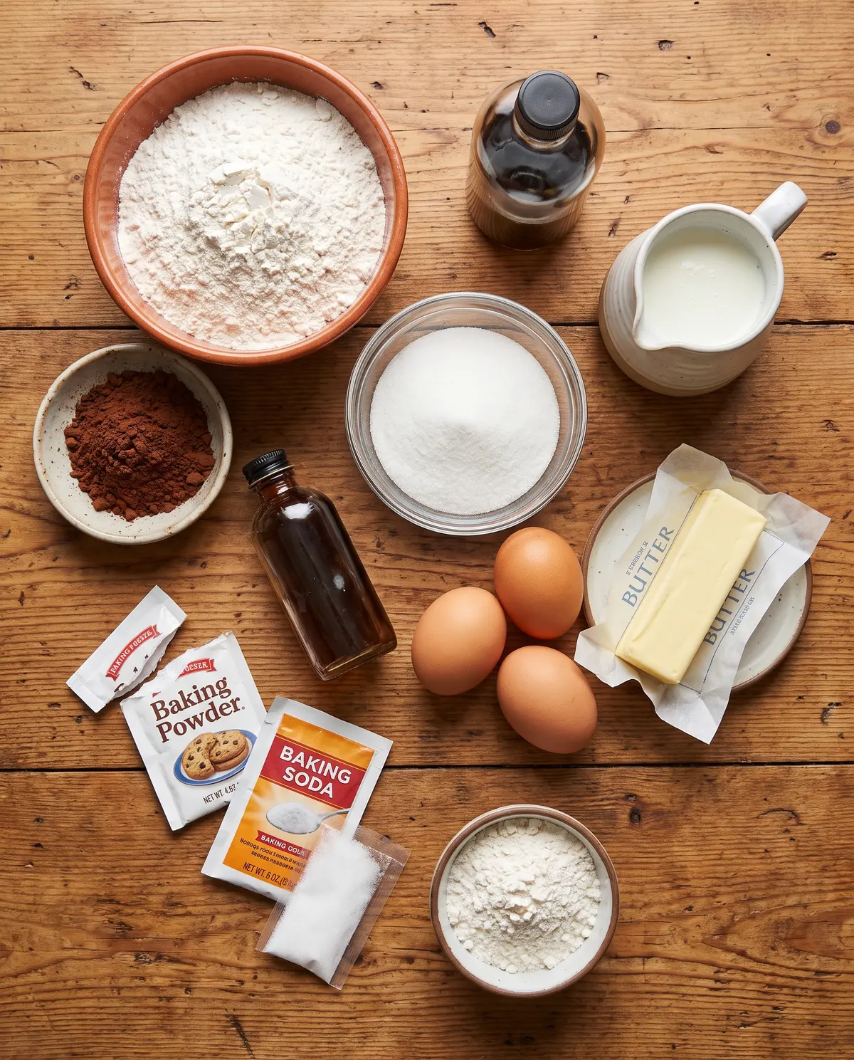 Marble cake ingredients on wood