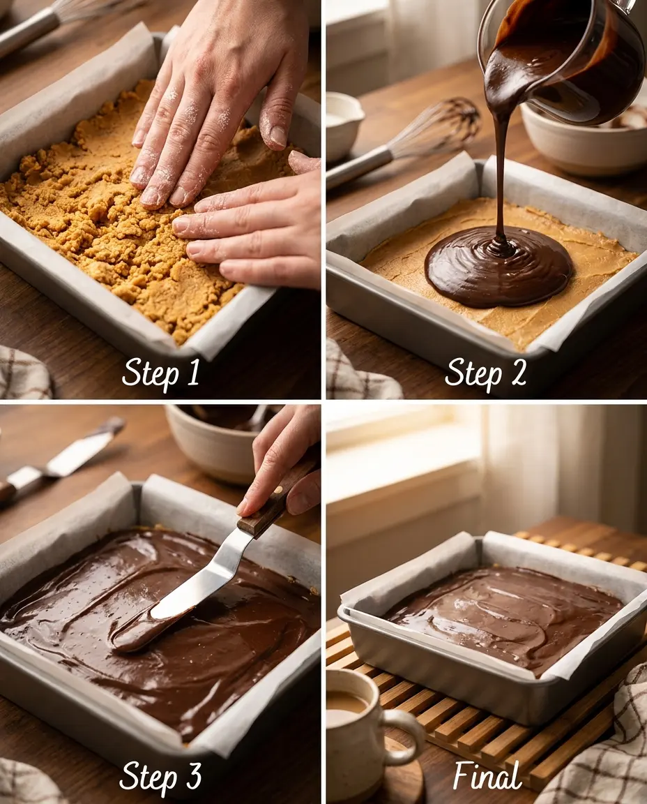 Making chocolate peanut butter overnight bars step by step