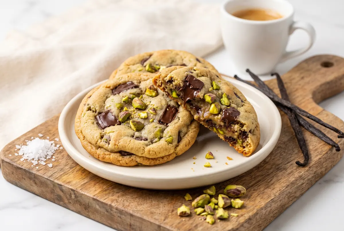 Chewy Olive Oil Chocolate Chip Cookies with Pistachios