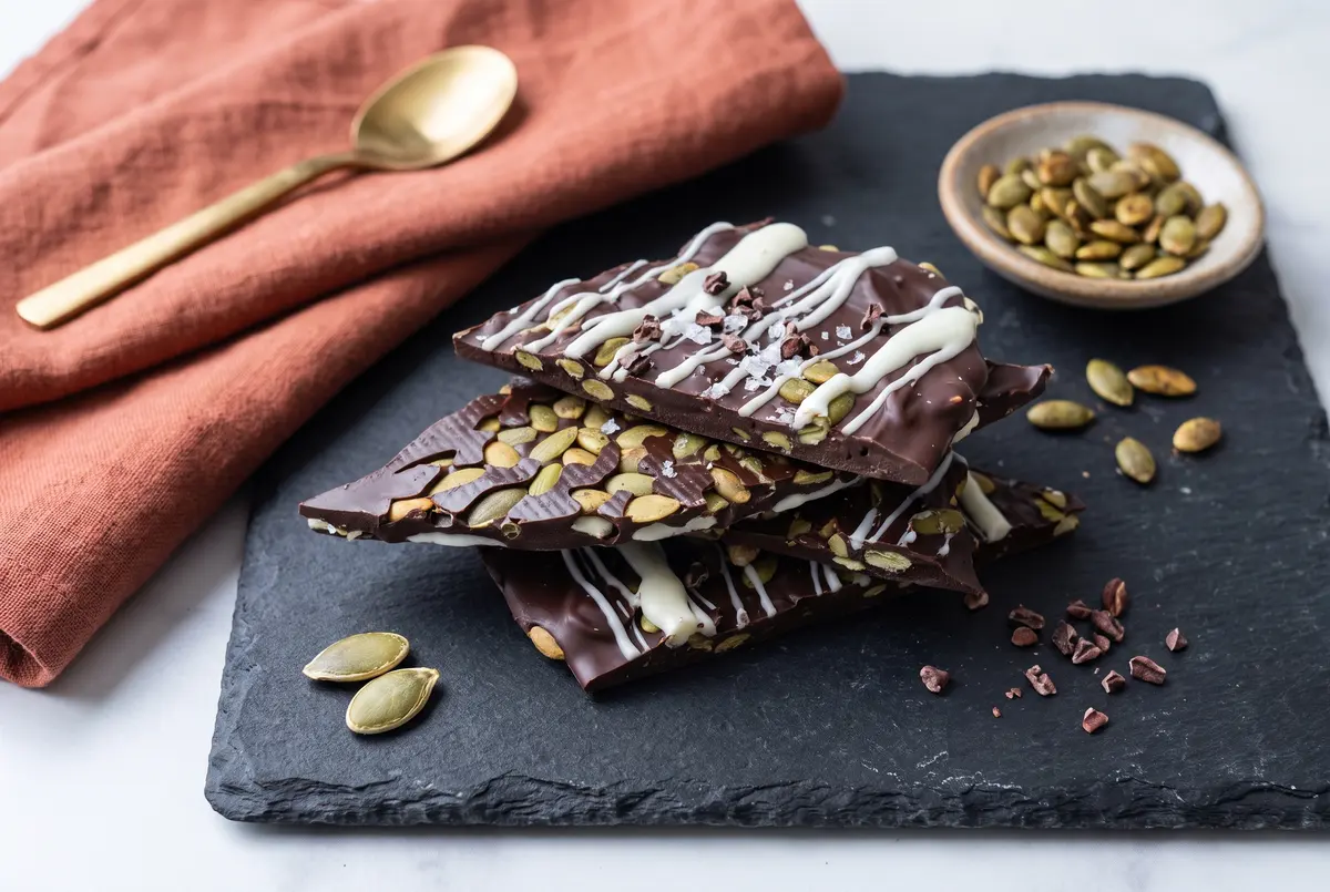 Dark Chocolate Pumpkin Seed Bark (3-Ingredient Homemade Candy)