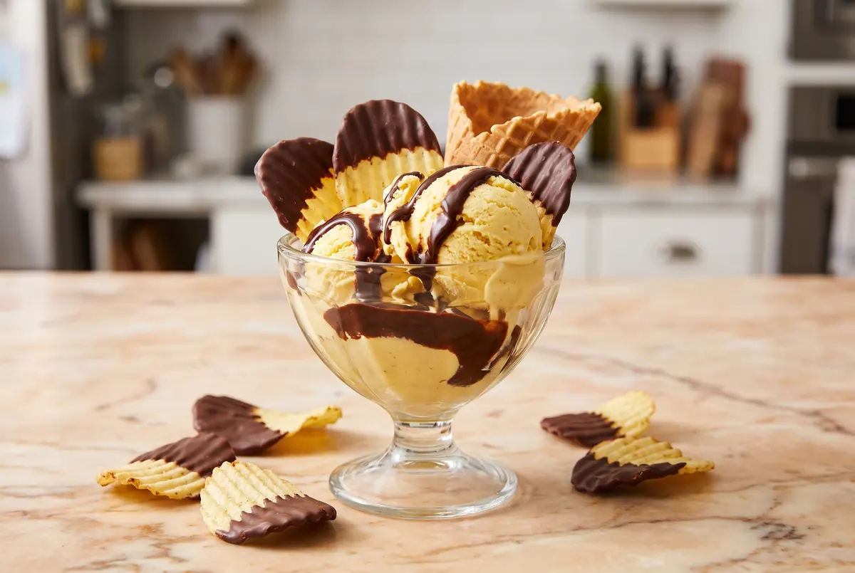 Easy Chocolate Sweet Corn Ice Cream with Caramel Swirl