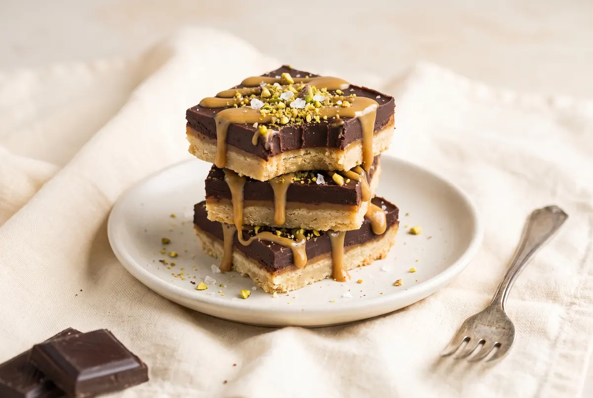 Foolproof Chocolate Tahini Millionaire Shortbread (Halvah-Layered)