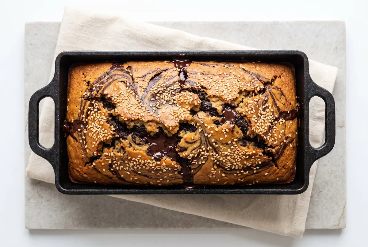 Fudgy Chocolate Tahini Swirl Loaf Cake (Marble & Moist)