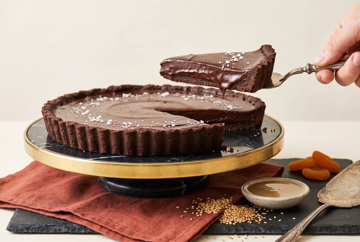 Silky Dark Chocolate Tahini Tart (Dairy-Free, Make-Ahead)