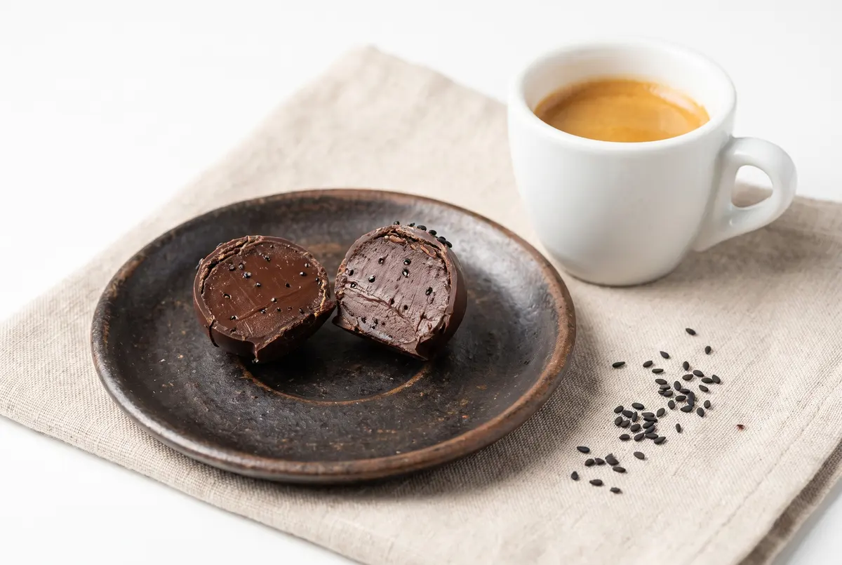 Cut truffle showing ganache interior