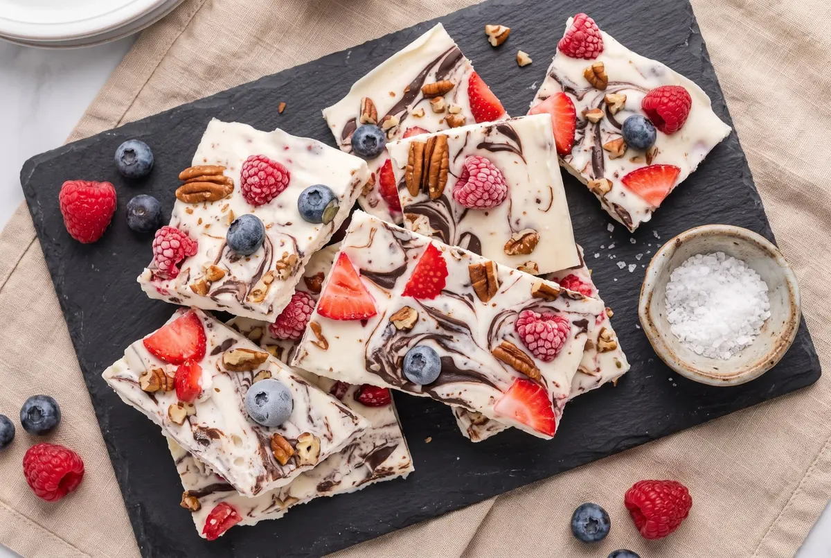 Easy Chocolate Greek Yogurt Bark with Berries (No-Bake, Freezer Treat)