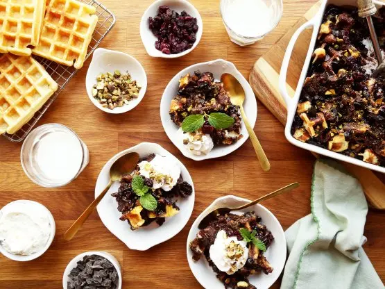 Stranger Things Chocolate Waffle Bread Pudding recipe