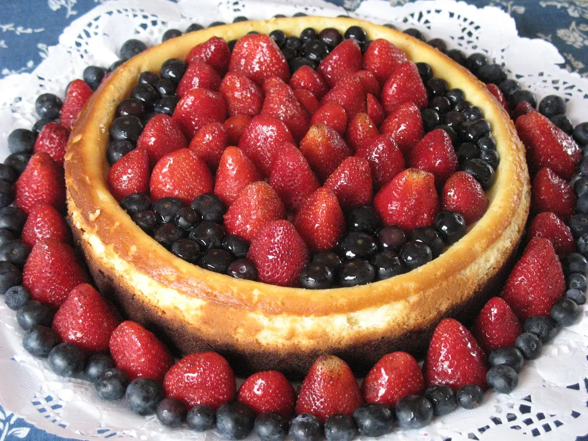Red, White and Blue Cheesecake With Chocolate Cookie Crust.