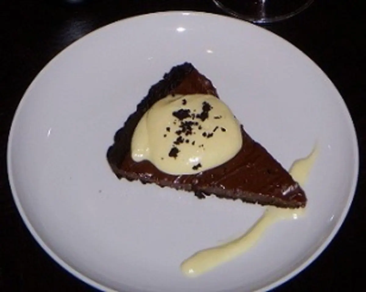 Dark Chocolate Tart With Bacon and Whipped Almond Pastry Cream