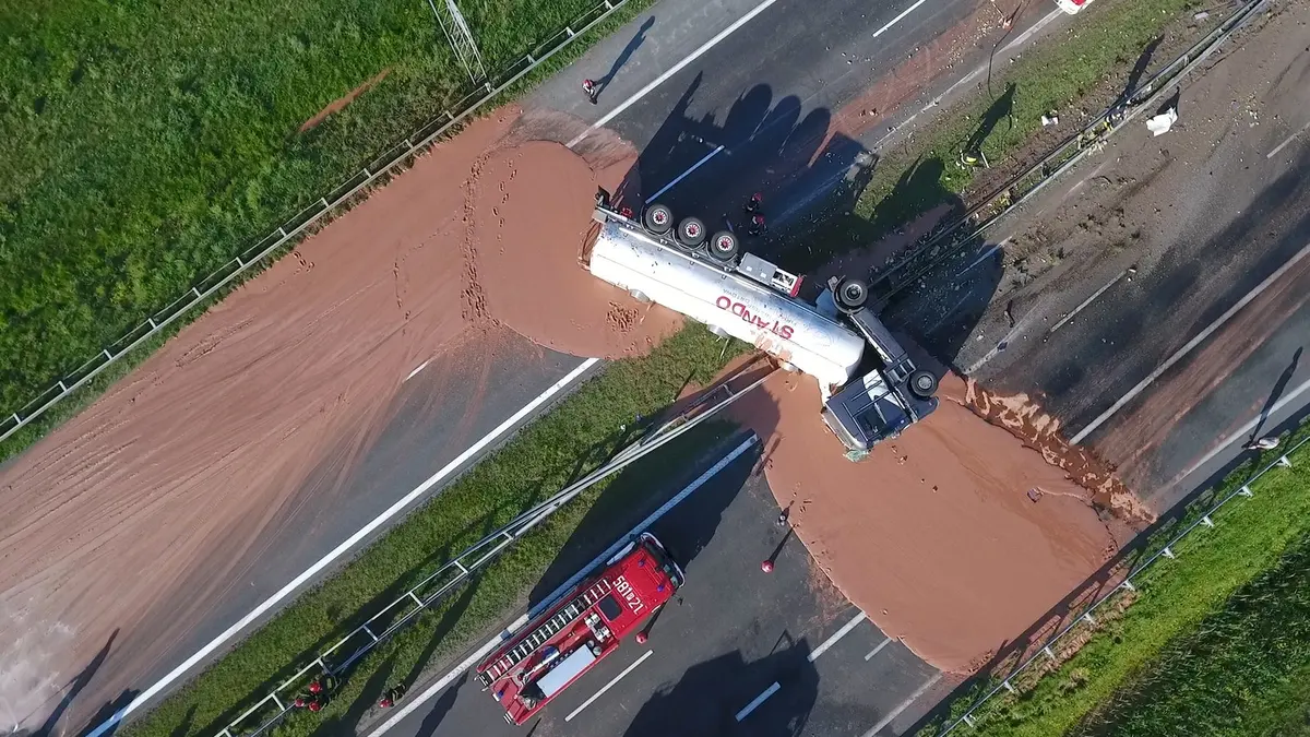 Molten Chocolate Tanker Flips And Spills On Polish Highway