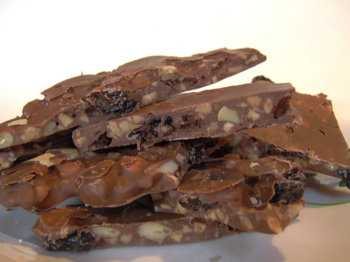 Chocolate Bark Filled With Pine Nuts and Dried Cherries